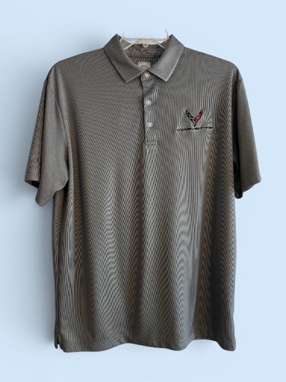 Callaway C-8 Corvette Embroidered Gray Opti-Dri Birdseye Polo Shirt Size Large